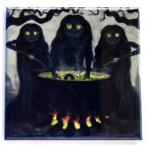Three Scary Witches Around a Cauldron Fridge Magnet