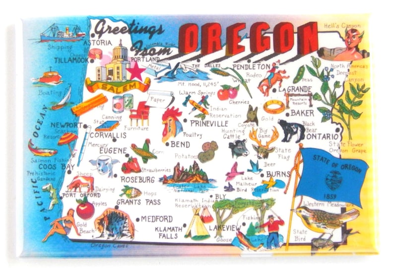 Greetings From Oregon Fridge map Etsy
