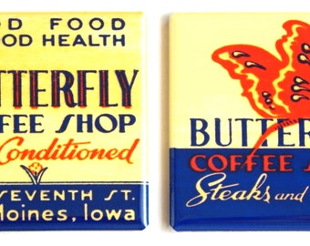 Butterfly Coffee Shop Fridge Magnet Set