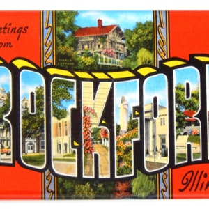 Greetings from Rockford Illinois Fridge Magnet &quot;style B&quot;
