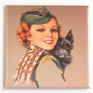 Scottish Terrier and Woman Fridge Magnet