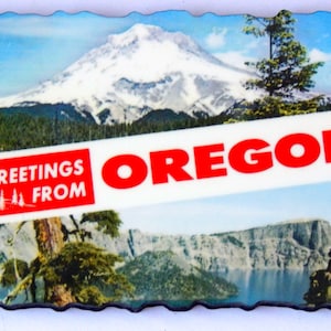 Greetings from Oregon Fridge Magnet (wood style)