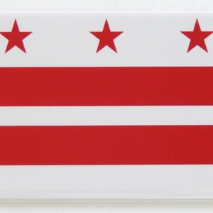 May include: The flag of Washington, D.C. is white with three red stars in the top left corner and two horizontal red stripes.