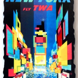 New York City Travel Poster Fridge Magnet (wood style)