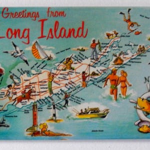 Aimant de réfrigérateur carte Salutations de Long Island New York « style A »
