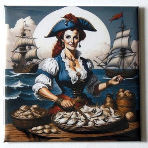 Pirate Woman with Oysters Fridge Magnet