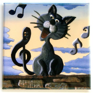 Singing Gray Cat Fridge Magnet &quot;style A&quot;