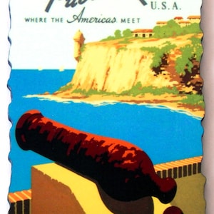 Puerto Rico Travel Poster Fridge Magnet (wood style)