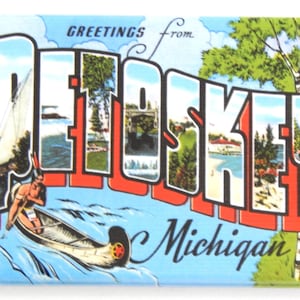 Greetings from Petoskey Michigan Fridge Magnet "style A"