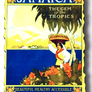 Jamaica Travel Poster Fridge Magnet (wood style)