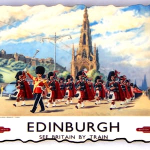 Edinburgh Scotland Travel Poster Fridge Magnet (wood style)