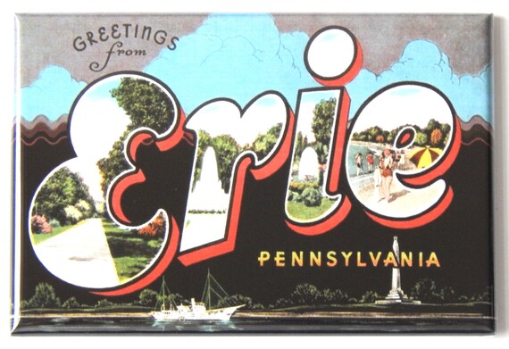 Greetings from Erie Pennsylvania Fridge Magnet style A