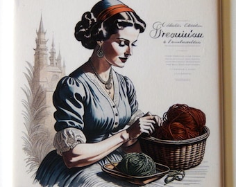 Woman Knitting Yarn Fridge Magnet