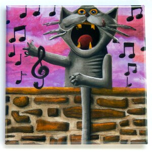 Singing Gray Cat Fridge Magnet &quot;style B&quot;