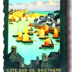 Audierne France Travel Poster Fridge Magnet (wood style)