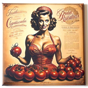 Woman with Tomatoes Sign Fridge Magnet