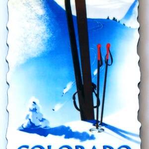 Ski Colorado Travel Poster Fridge Magnet (wood style)