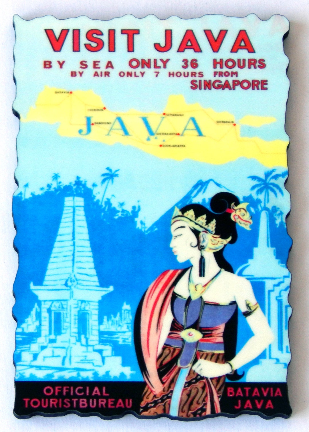 Java Travel Poster Fridge Magnet (wood Style) - Etsy
