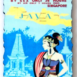 Java Travel Poster Fridge Magnet (wood style)