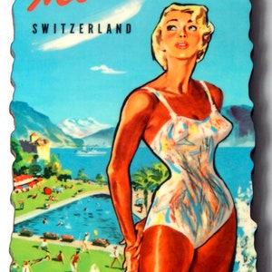 Montreux Switzerland Travel Poster Fridge Magnet (wood style)