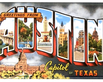Greetings from Austin Texas Fridge Magnet "style B"