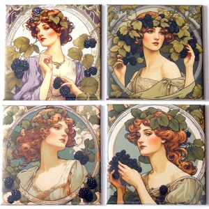 Woman with Blackberries Fridge Magnet Set