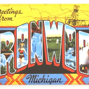 Greetings from Ironwood Michigan Fridge Magnet &quot;style A&quot;