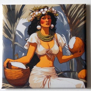 Woman with Coconuts Fridge Magnet &quot;style A&quot;