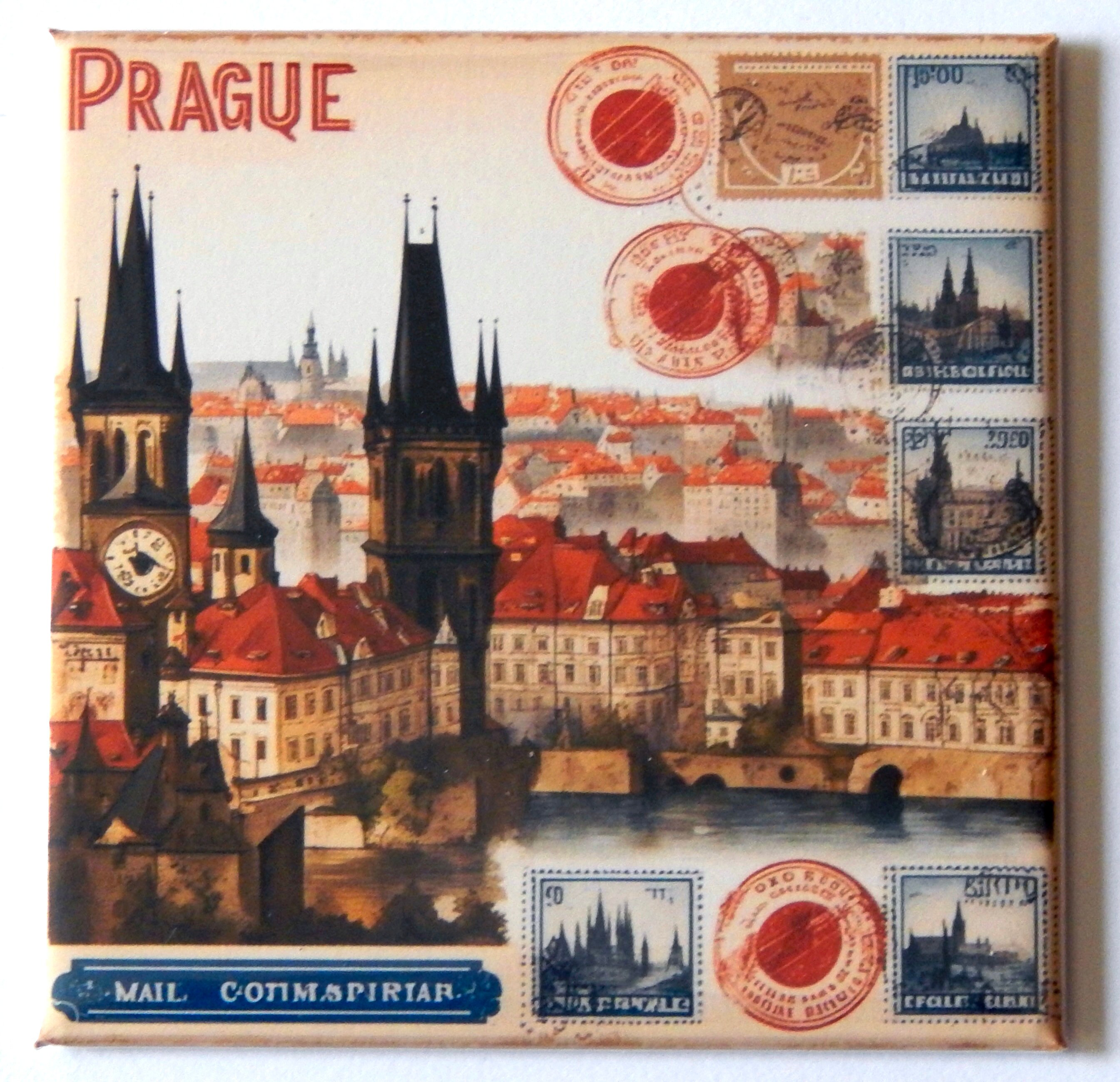 Prague Czech Republic Fridge Magnet "airmail style"