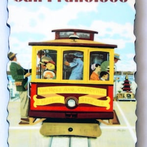 San Francisco California Travel Poster Fridge Magnet (wood style)