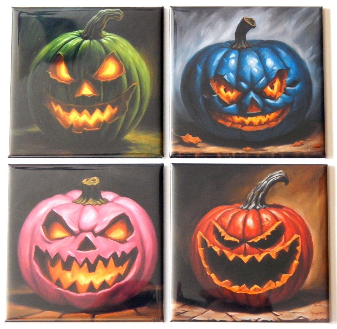 Colored Jack O' Lanterns Fridge Magnet Set - Etsy