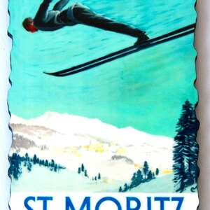 St Moritz Switzerland Travel Poster Fridge Magnet (wood style)