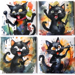 Singing Black Cat Fridge Magnet Set