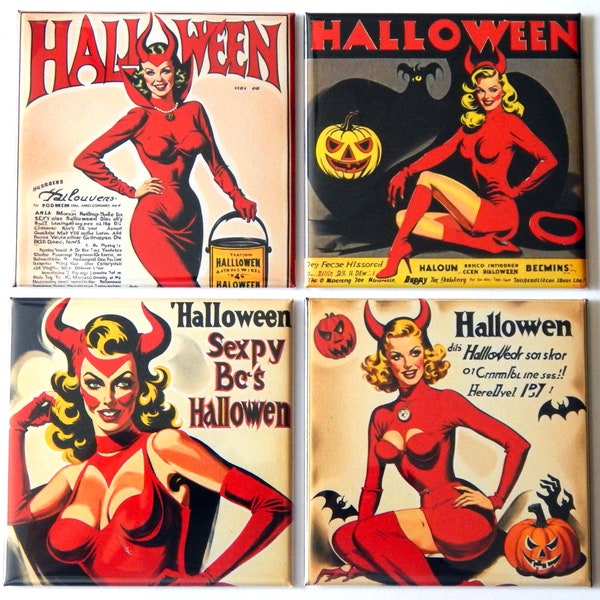 Halloween Devil Woman Fridge Magnet Set