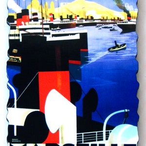 Marseille France Travel Poster Fridge Magnet (wood style)