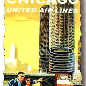 Chicago Illinois Travel Poster Fridge Magnet (wood, style A)