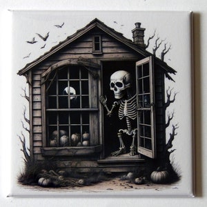 Halloween Skeleton in House Fridge Magnet