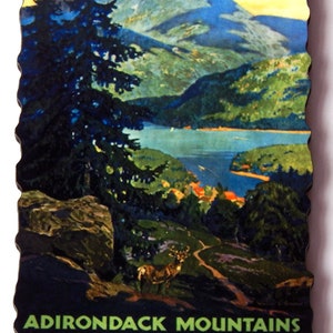 Adirondack Mountains Travel Poster Fridge Magnet (wood style)