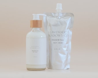 Almond & Coco Body Cream; Raw Cocoa Butter, Refillable, Organic
