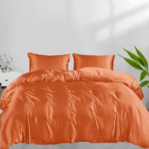 100% Organic Bamboo Duvet Cover Set with Sham Set, Bamboo Silk, and Softest Duvet Cover, Cooling Minimalist Duvet Cover, Unique Duvet Cover. Burnt Orange