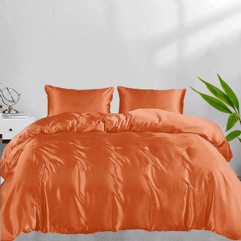 100% Organic Bamboo Duvet Cover Set with Sham Set, Bamboo Silk, and Softest Duvet Cover, Cooling Minimalist Duvet Cover, Unique Duvet Cover. Burnt Orange