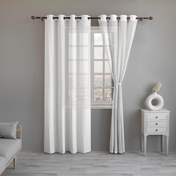 Linenwalas Set of 2 Sheer Curtains, Organic Cotton Linen Curtain, Rod Pocket and Back Loop Top, Grommet Top, Light Filtering Sheer Drapes