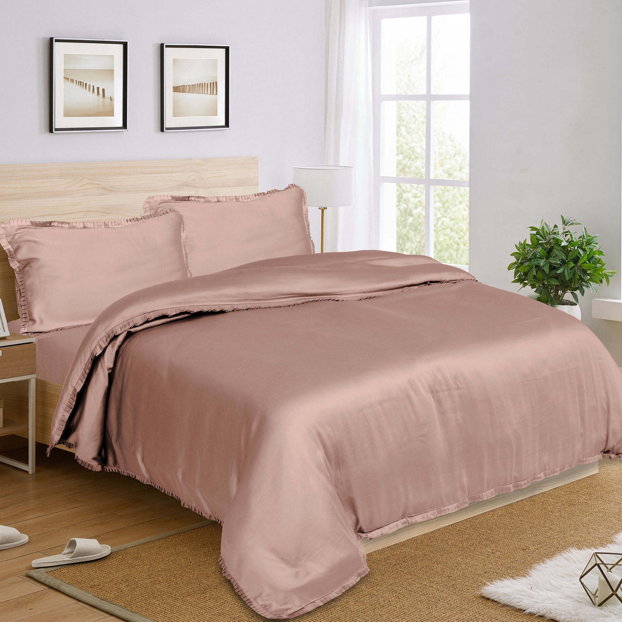 Satin Silk Fitted Flat Sheet Pillowcases Bedspread Full Queen King Bedding Set 