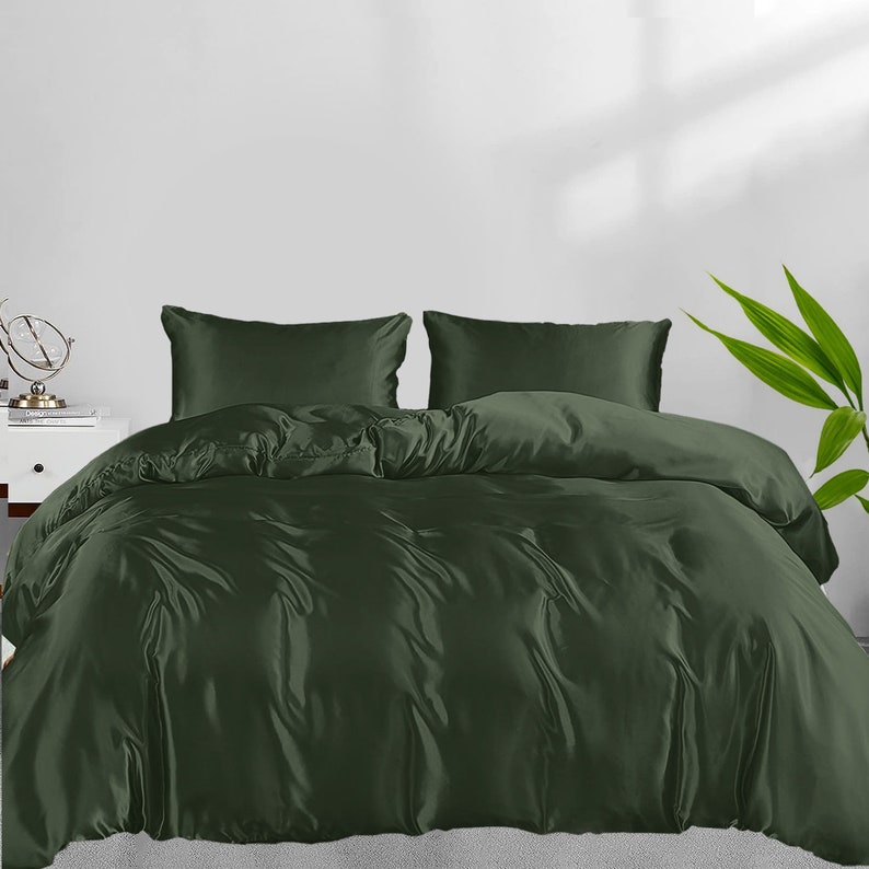 100% Organic Bamboo Duvet Cover Set with Sham Set, Bamboo Silk, and Softest Duvet Cover, Cooling Minimalist Duvet Cover, Unique Duvet Cover. Avocado Green