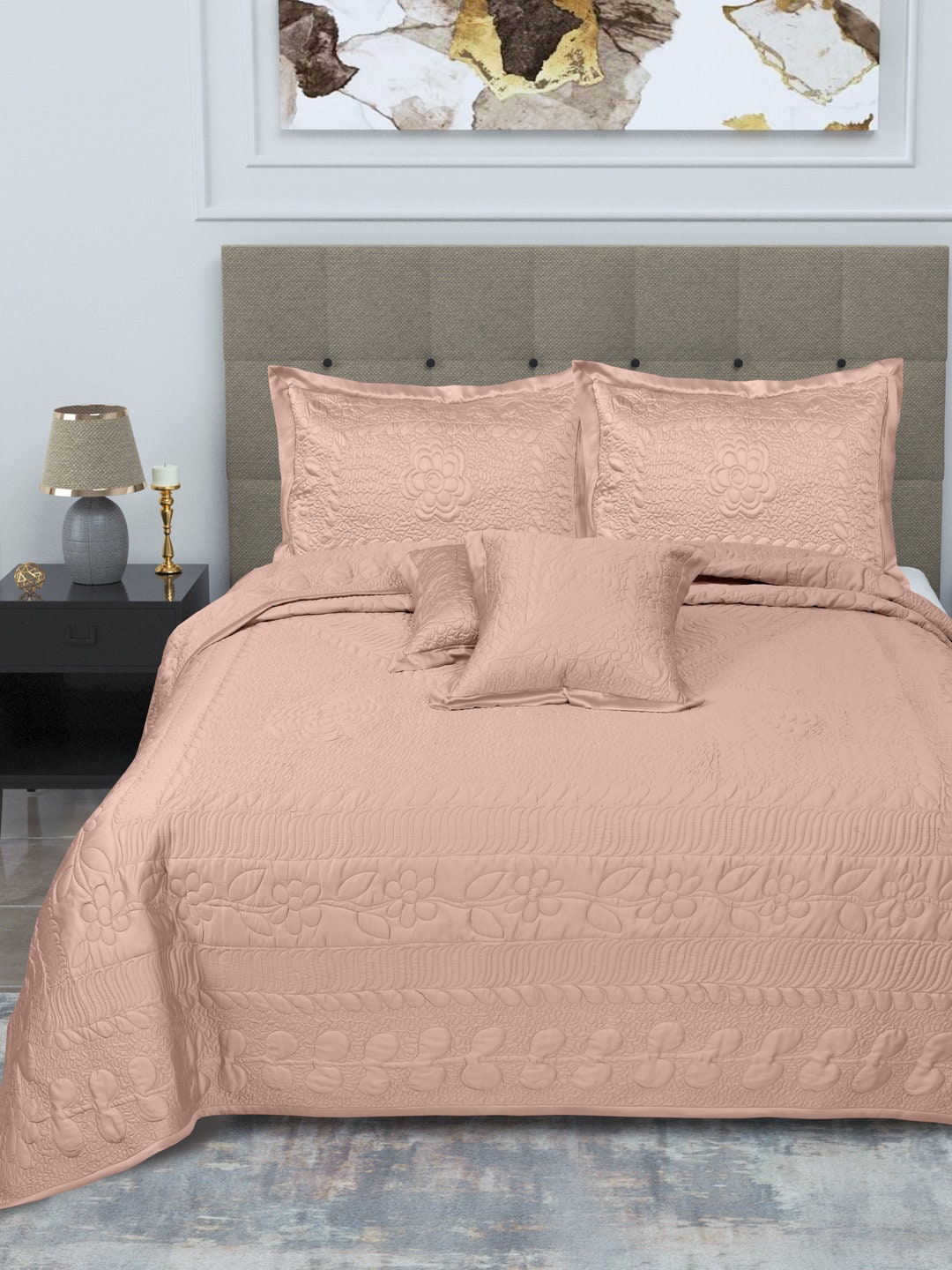 Linenwalas Bamboo Bedspread Shams Cushions Set Softest & Cooling