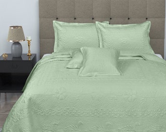 Linenwalas Bambus-Tagesdecke, Shams-Kissen-Set – weich und kühl – bestickte Bettdecke, gesteppte Tagesdecke, luxuriöse Bettwäsche, Designer-Bett
