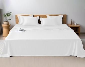 100% Organic Vegan Bamboo Sheet Set with Fitted Sheet, Flat Sheet and Pillowcase, Cooling Sheets for Hot Sleepers Customize Size Available