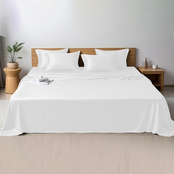 100% Organic Vegan Bamboo Sheet Set with Fitted Sheet, Flat Sheet and Pillowcase, Cooling Sheets for Hot Sleepers Customize Size Available