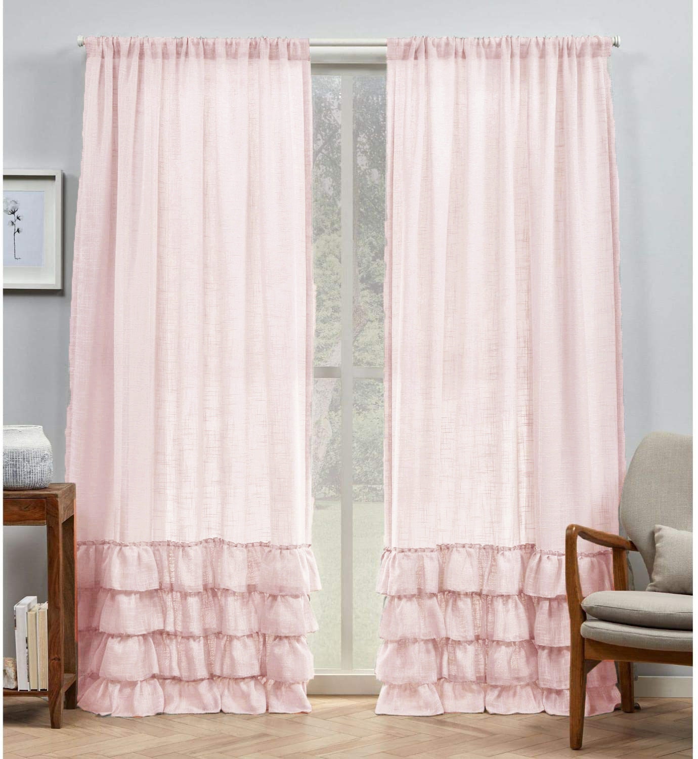 Pink 2024 ruffle curtains