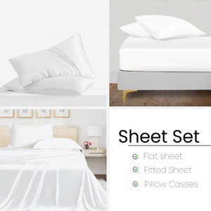 100% Organic Bamboo Sheets Set with Fitted Sheets, Flat Sheet and Pillowcases, Cooling Bamboo Silk Soft Bedding Set, Christmas Gift for Her image 2